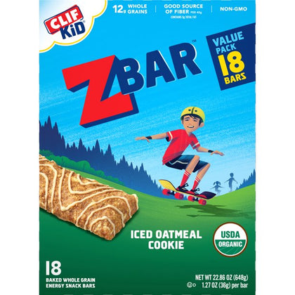 CLIF Kid Zbar Organic Iced Oatmeal Cookie Bar, 1.27 Oz, 18 Barras