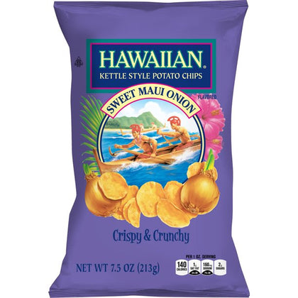 Hawaiian Kettle Style Crispy & Crunchy Sweet Maui Onion Flavored Potato Chips 7.5 Oz.