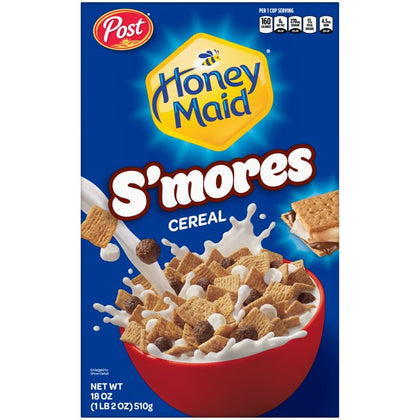 Post Honey Maid S'mores Breakfast Cereal Sweetened Corn and Wheat Cereal, Breakfast Snacks 19 oz