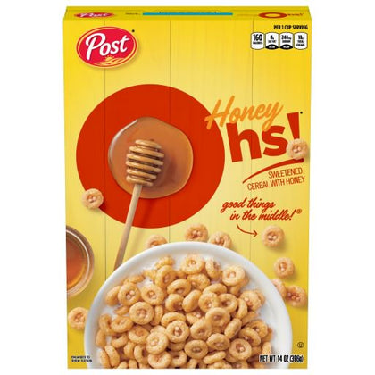 Post Honey Oh!s® Cereal, Filled Ohs Breakfast Cereal, Breakfast Snacks, 14 oz – 1 count