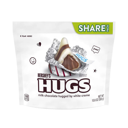 HERSHEY'S, HUGS Milk Chocolate Hugged by White Creme Candy, Individualmente empaquetado, 10.6oz