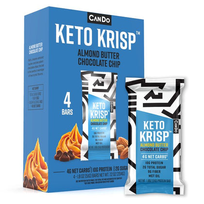 CanDo Keto Krisp Protein-Rich Snack Bars, Almond Butter Chocolate Chip, Paquete de 4