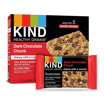 KIND Healthy Grain Bars, Dark Chocolate Chunk, 1.2 oz, 5 Barras