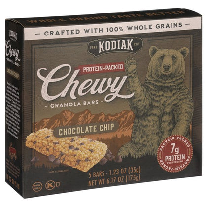 Kodiak Cakes Chewy Granola Bars, Chocolate Chip Chewy Bars, 7g de Proteina, 5 Barras, 1.23 oz.