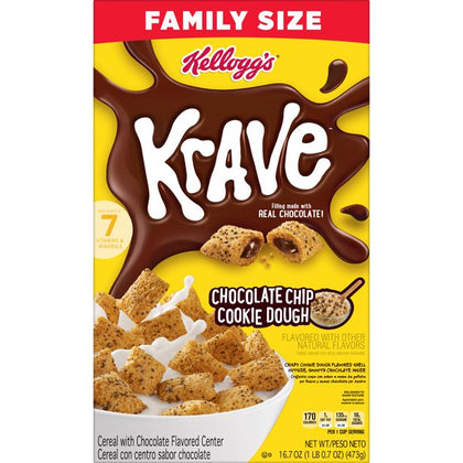 Kellogg's Krave Breakfast Cereal, Chocolate Chip Cookie Dough, 16.7 Oz, Box