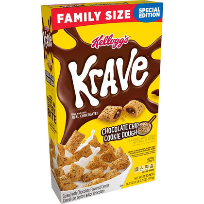 Kellogg's Krave Breakfast Cereal, Chocolate Chip Cookie Dough, 16.7 Oz, Box