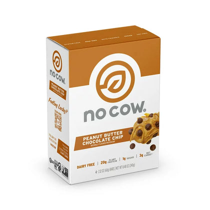 No Cow Vegan Protein Bars, Peanut Butter Chocolate Chip, Paquete de 4