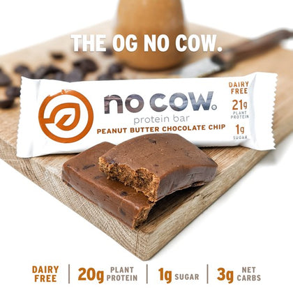 No Cow Vegan Protein Bars, Peanut Butter Chocolate Chip, Paquete de 4