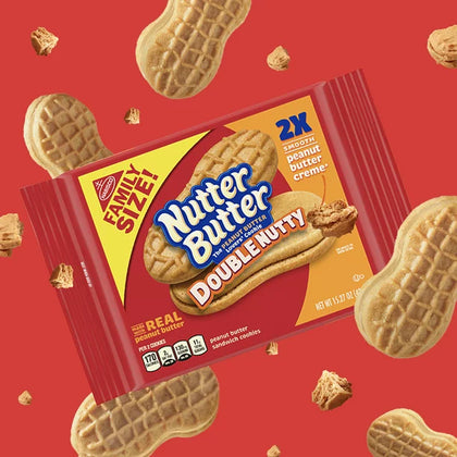 Nutter Butter Double Nutty Peanut Butter Sandwich Cookies, Family Size, 15.27 oz