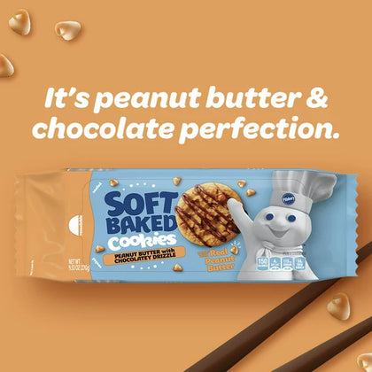 Pillsbury Soft Baked Cookies, Peanut Butter with Chocolatey Drizzle, 18 galletas