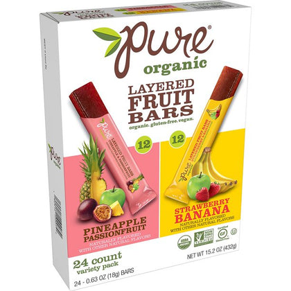Pure Organic Layered Fruit Bars, Paquete Variado de 24 (Piña y Plátano)