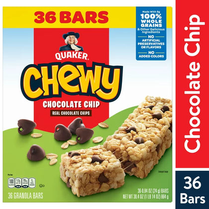 Quaker Chewy Granola Bars, Chocolate Chip, Paquete de 36