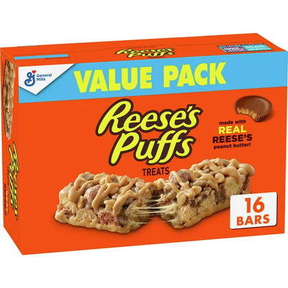 Reese's Puffs Breakfast Cereal Treat Bars, Peanut Butter & Cocoa, 16 Barras
