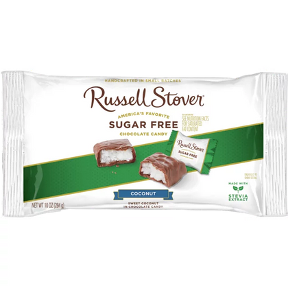 Russell Stover Sugar Free Coconut with Stevia – Sweet Coconut in Chocolate Candy, Bolsa de 10 oz.