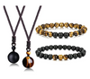 Set De Pulseras y Collar Para Pareja Ojo De Tigre