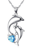 Collar de delfín de plata de ley 925 con colgante de corazón de circonita cúbica azul