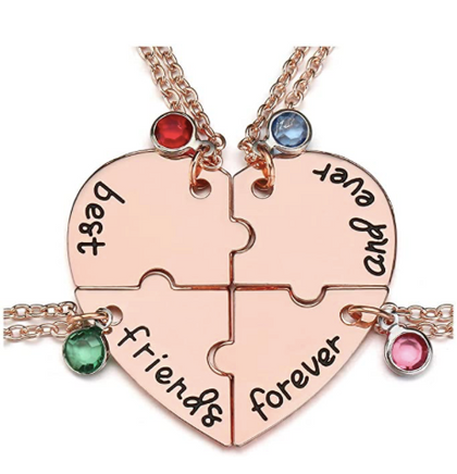 Collar Corazon Mejores Amigas 4 Piezas Dorado