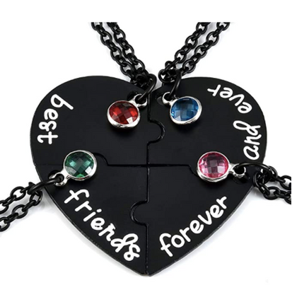 Collar Corazon Mejores Amigos 4 Piezas Negro