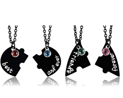 Collar Corazon Mejores Amigos 4 Piezas Negro