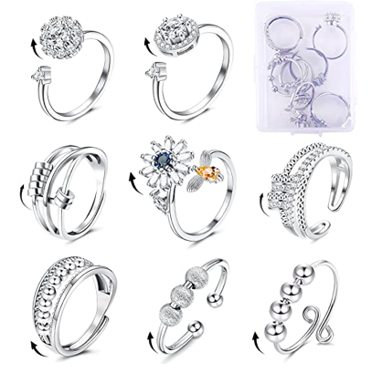 Set De Anillos Ansiedad Giratorios Dama Anti Estres