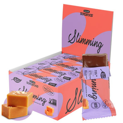 Superfood Slimming Salted Caramel Flavour Protein Bar, Keto Chocolate Bar, Paquete de 12 barras
