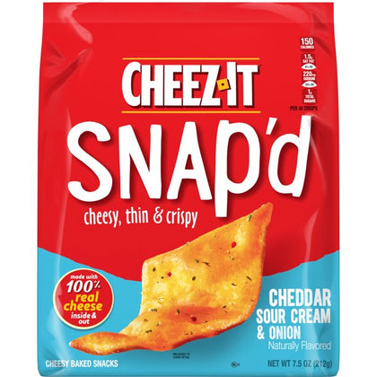 Cheez-It Snap'd Cheese Cracker Chips, Cheddar Sour Cream Onion, Bolsa de 7.5 Oz