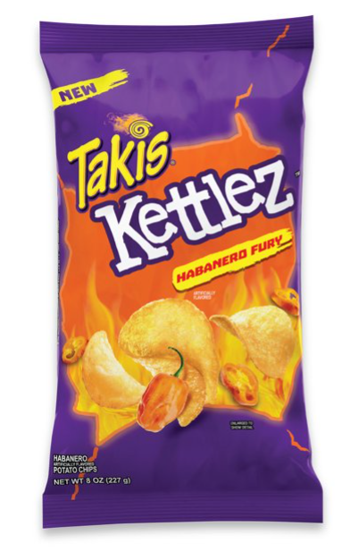 Takis Kettlez Habanero Fury Potato Chips, Habanero Pepper Artificially Flavored Chips, Bolsa de 8 Oz