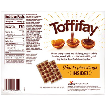 Toffifay Hazelnut Chocolate Caramel Candy Box, 30 Piezas