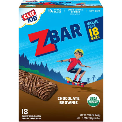 CLIF Kid Zbar Organic Granola Bars, Kids Snacks, Chocolate Brownie, 18 u, 1.27 oz