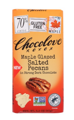 Chocolove® Maple Glazed Salted Pecans in Strong Dark Chocolate Bar