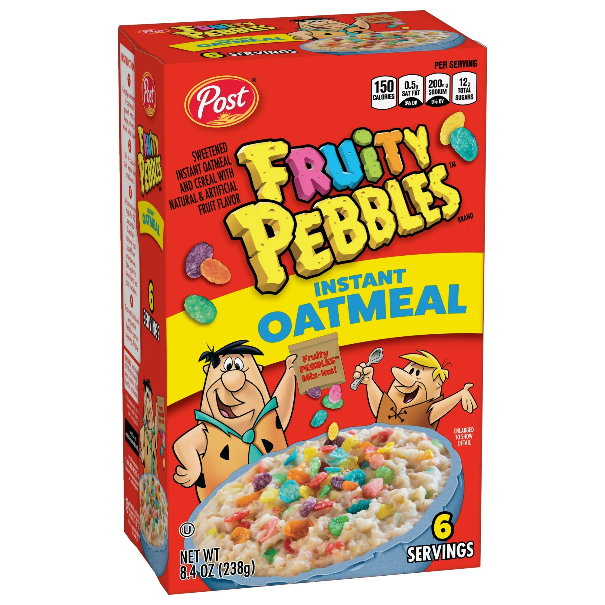 New Post Fruity PEBBLES Instant Oatmeal for Kids, 8.4oz, Cont. 6