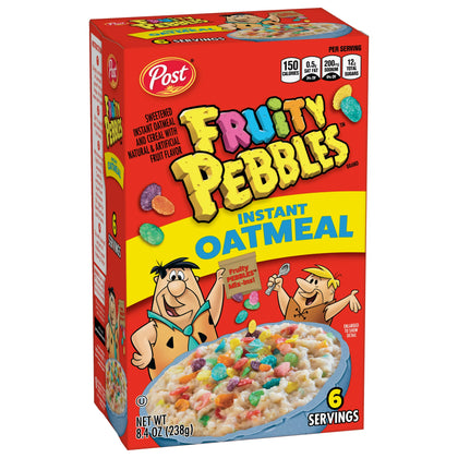 New Post Fruity PEBBLES Instant Oatmeal for Kids, 8.4oz, Cont. 6