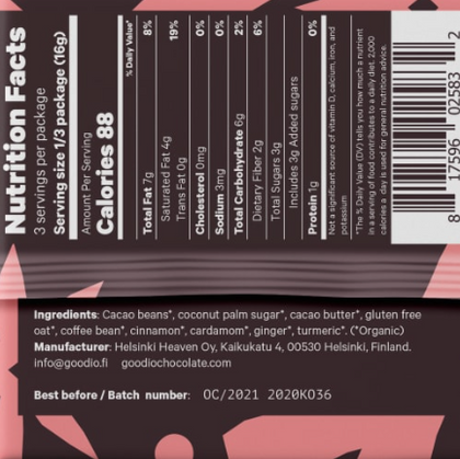 Goodio Oat Chocolate Chai Coffee Chocolate Bar