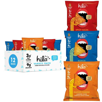 HiLo Life Keto Friendly Low Carb Snack Mix, 3 Flavor Tortilla Chip Variety Pack