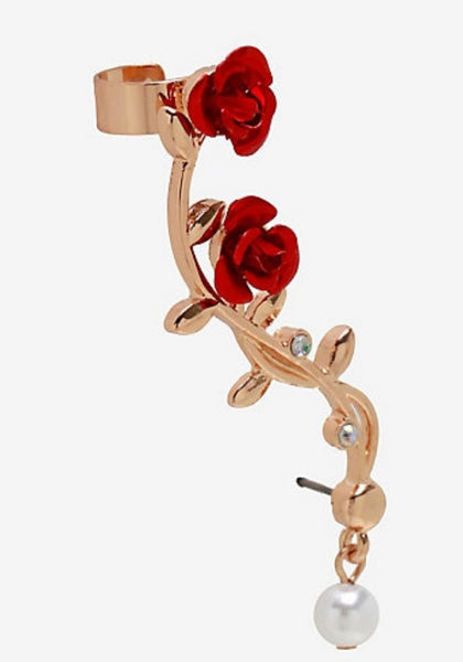 La Bella Y La Bestia Arete EarCuff Rosa Roja