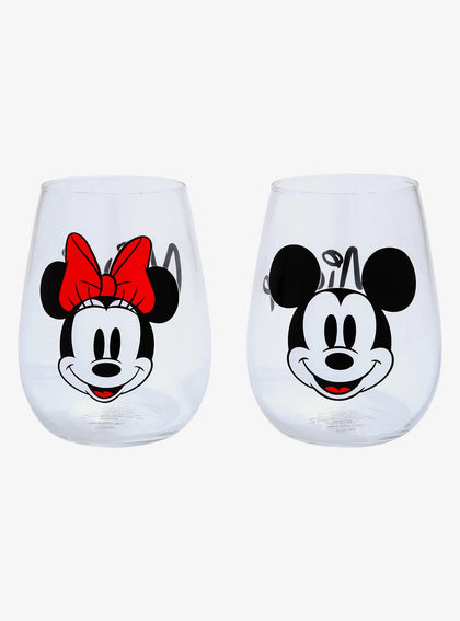 Mickey Mouse Y Minnie Mouse Set De Vasos Vidrio