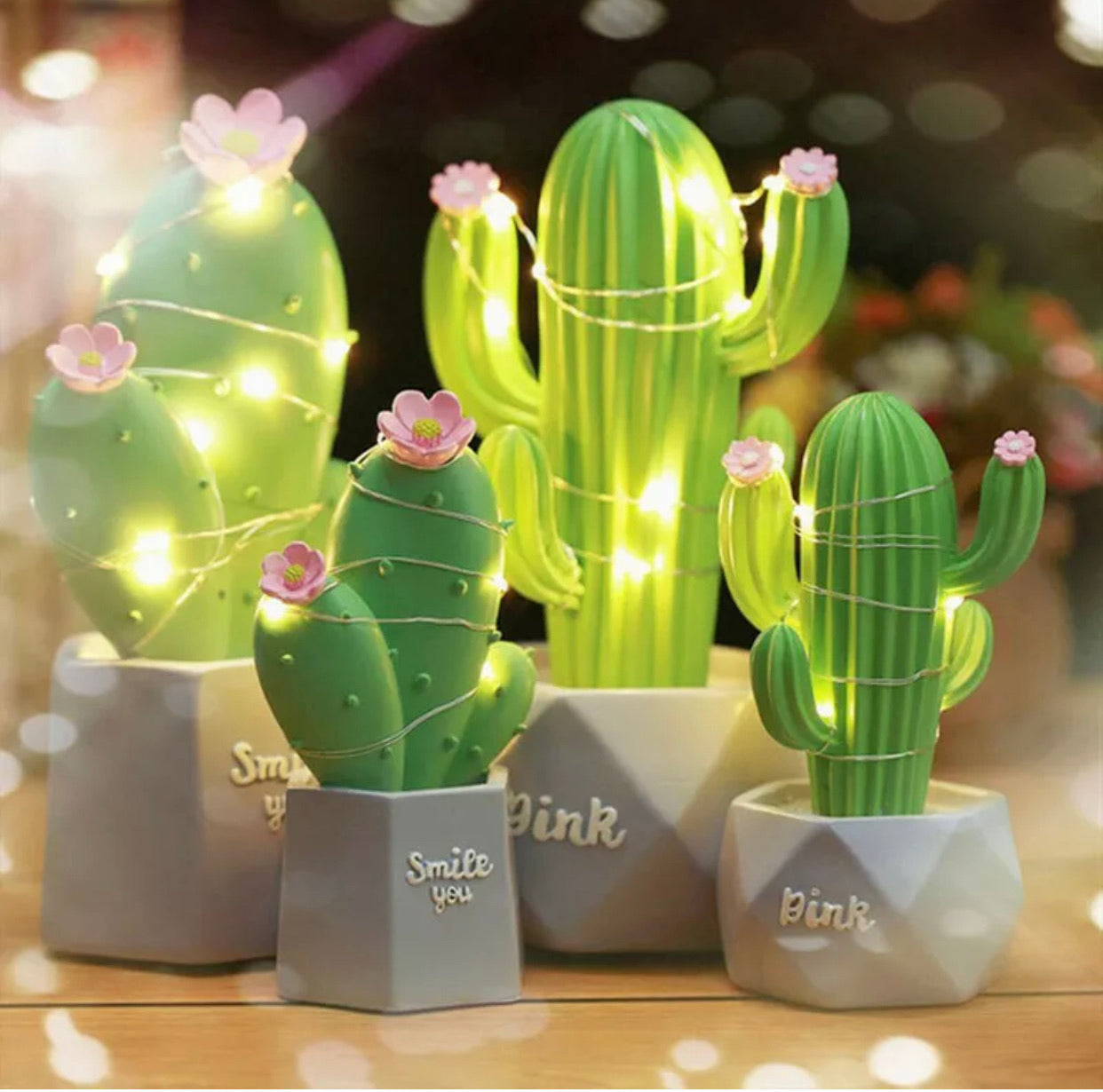 Lámpara Cactus Rosa Verde