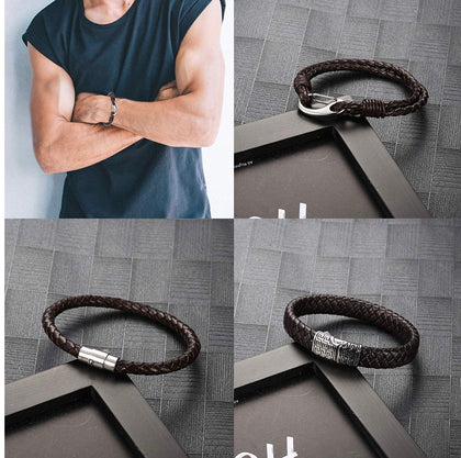Set De 3 Piezas Brazaletes Caballero Brown Silver