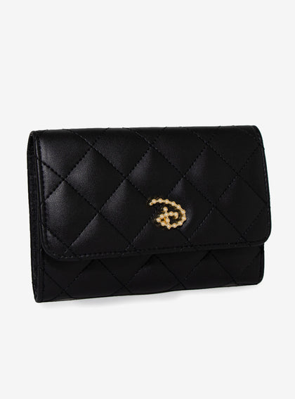 Cartera Logo Disney Elegante Negra Perlas