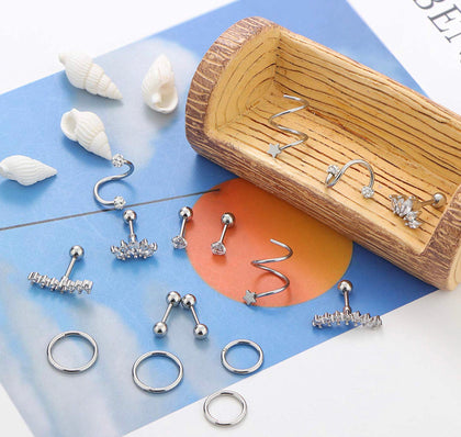 Set De Aretes Perforación Helix 8 pares Plateado
