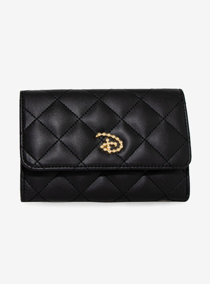 Cartera Logo Disney Elegante Negra Perlas