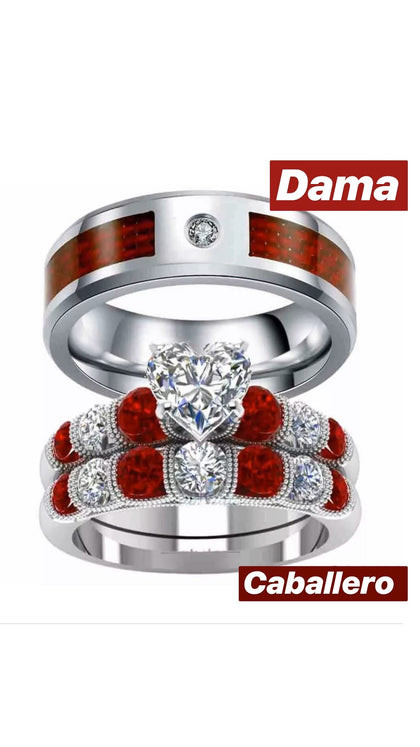 Set De Anillos Para Pareja Wood Silver