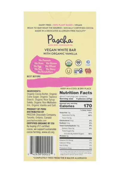 Pascha Organic Vegan White Chocolate Bar