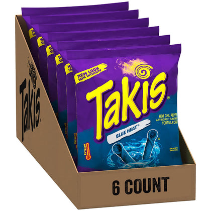 Takis Blue Heat Rolled Tortilla Chips, Hot Chili Pepper - 6 Bolsas de 4oz