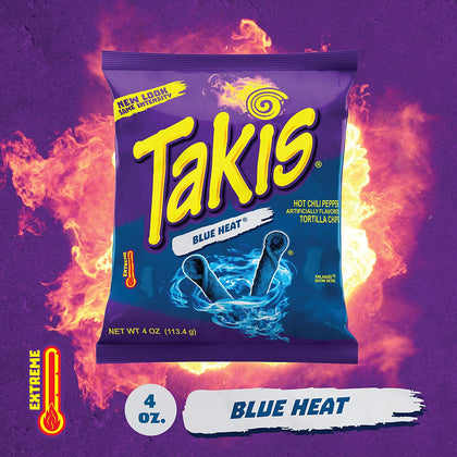 Takis Blue Heat Rolled Tortilla Chips, Hot Chili Pepper - 6 Bolsas de 4oz