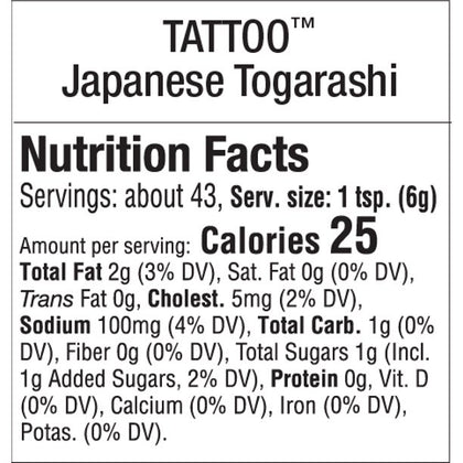 Tattoo Gluten Free Japanese Togarashi Hot Sauce