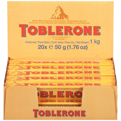 Toblerone Barras de Caramelo, Chocolate Suizo, Turrón de Miel y Almendra, 24 barras